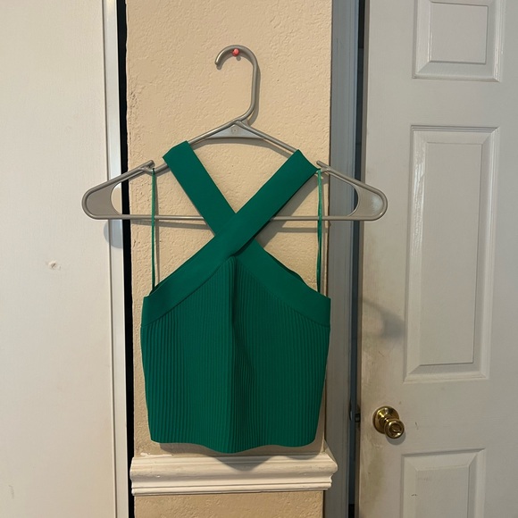 Green Ribbed Halter Top - Picture 3 of 5